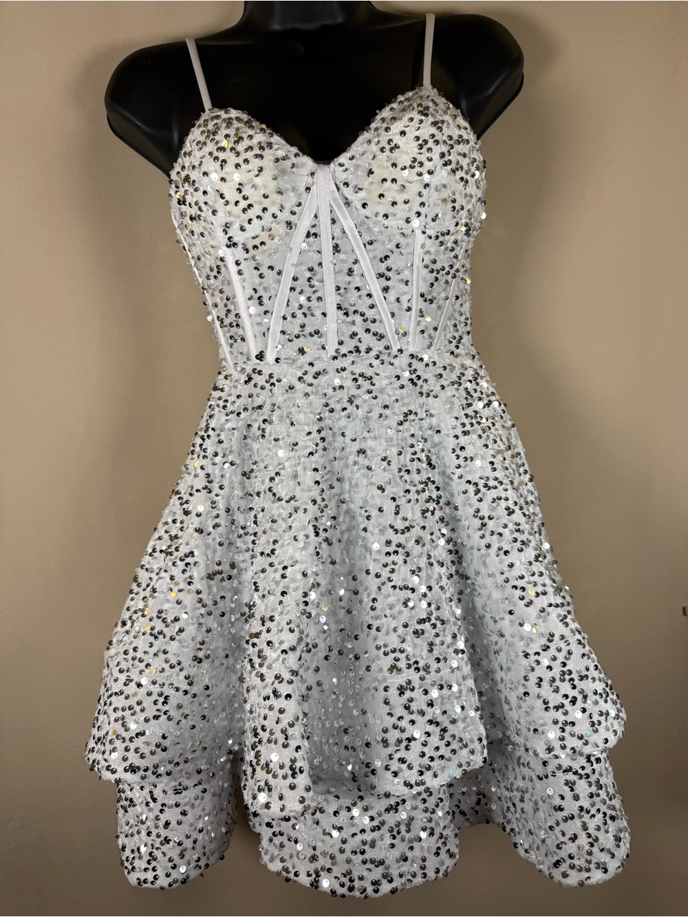 Wear Your Love White sequin tiered homecoming mini dress